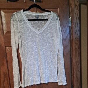 Vanity White Burnout V-Neck Long Sleeve Top